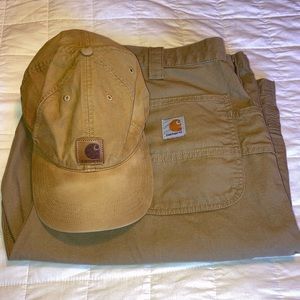 CARHARTT, tan canvas COMBO. Mens cargo short size 40 and a one size fits all hat